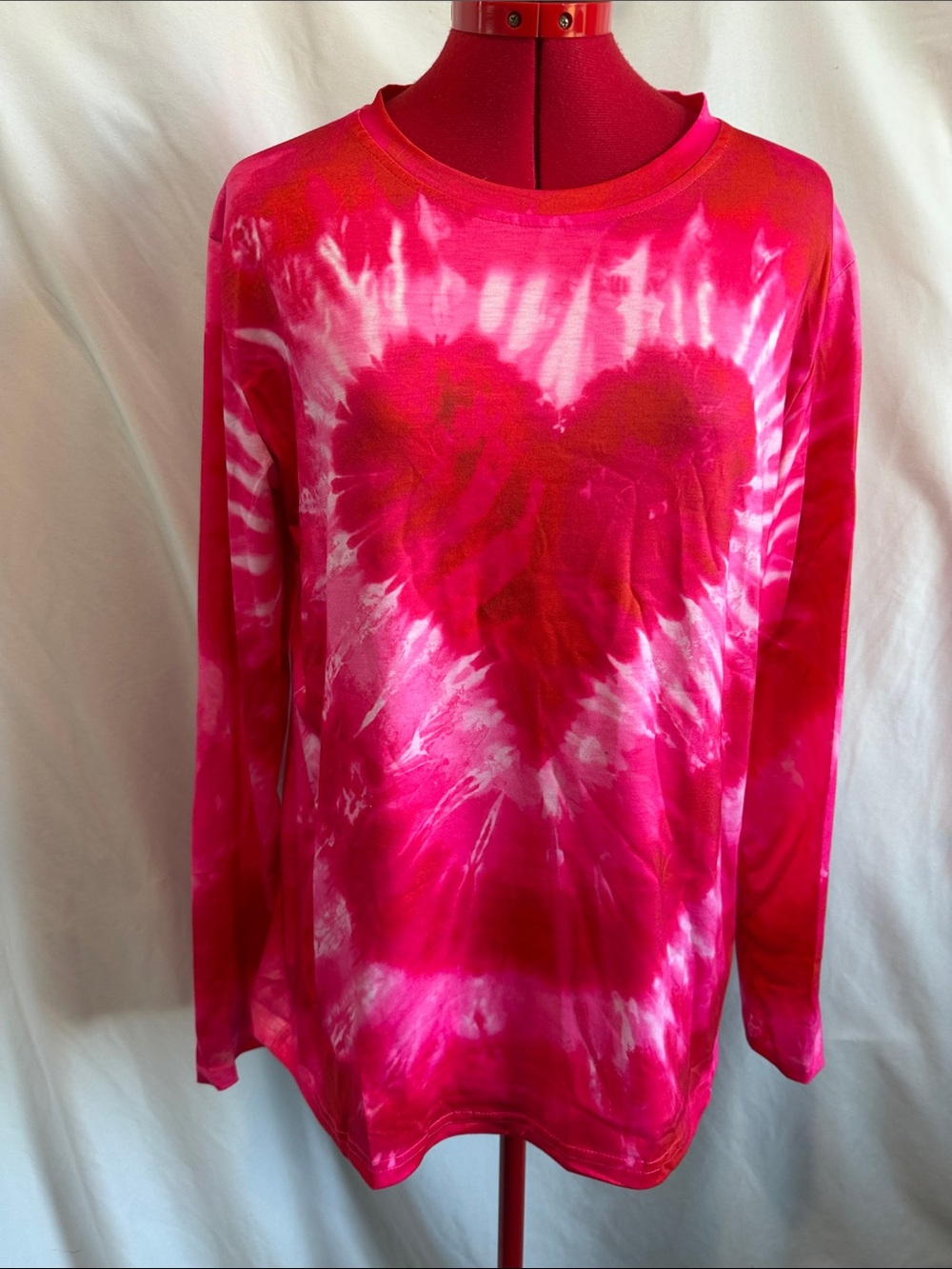 Long-Sleeve Pink Tie-Dye Heart Tee
